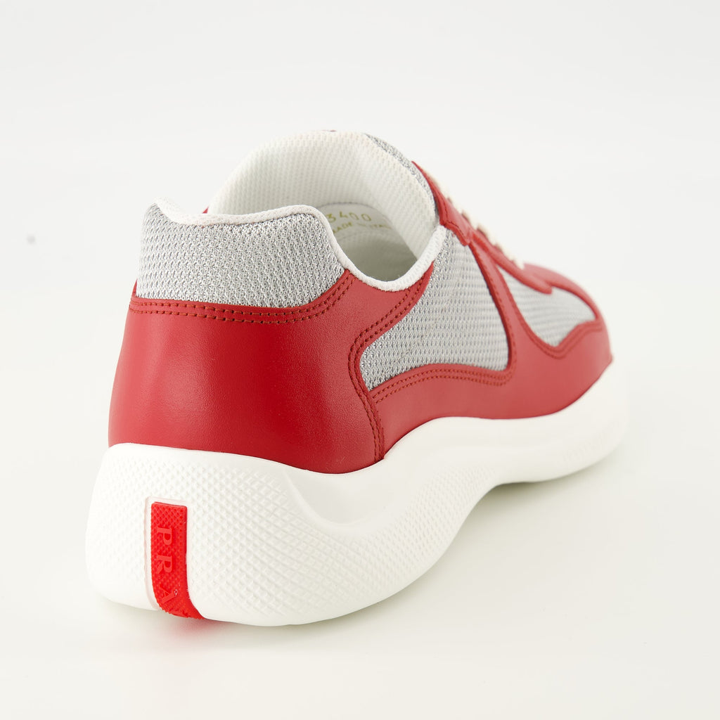 Prada shoe, America's Cup, red sneakers, calf leather footwear, rugged sole