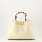 Image of Beige Leather Tote Bag by Valentino Garavani for Women - Season Spring-Summer 2026 - Front View
