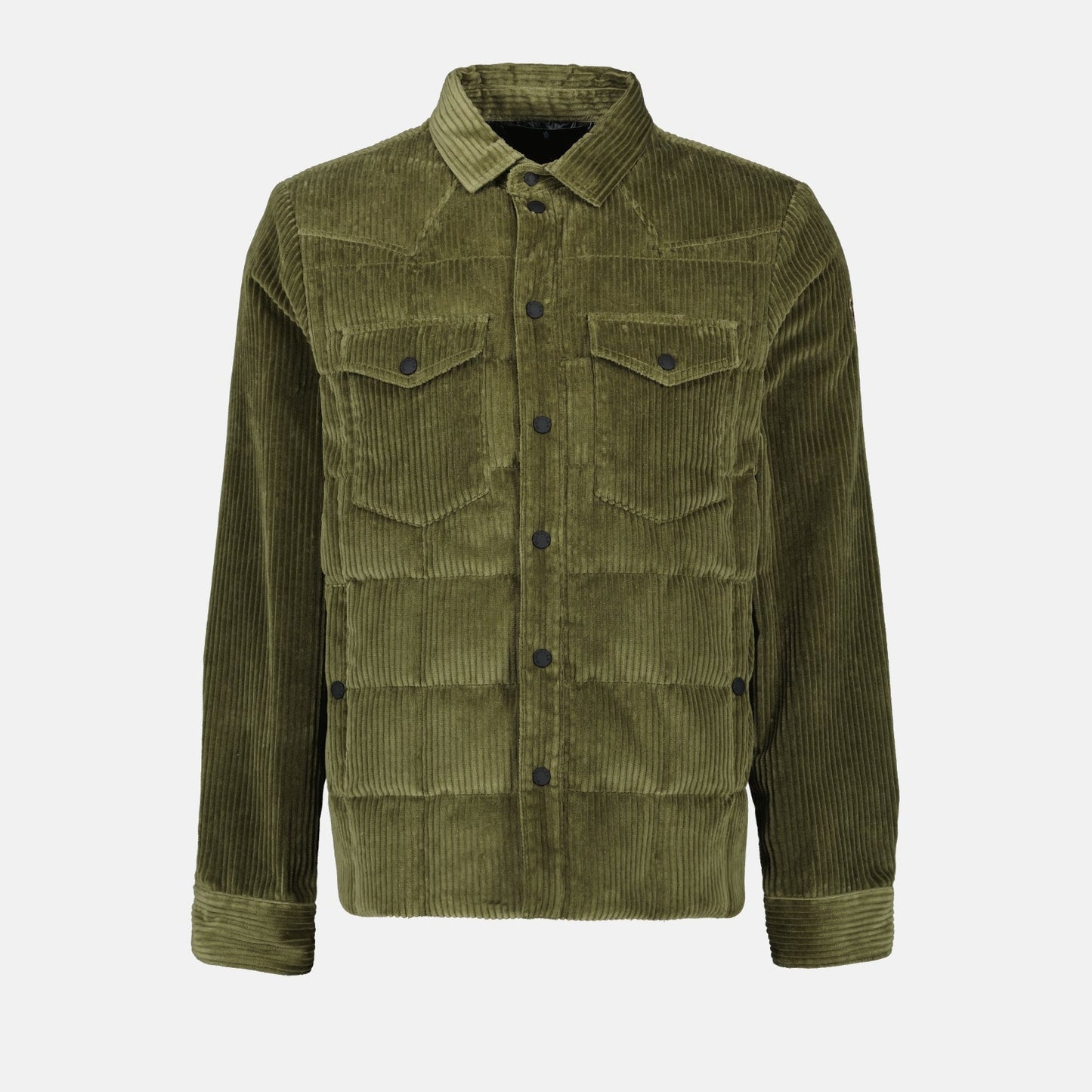 corduroy velvet overshirt, Moncler Grenoble, green overshirt, classic collar overshirt, men's fashion 2024