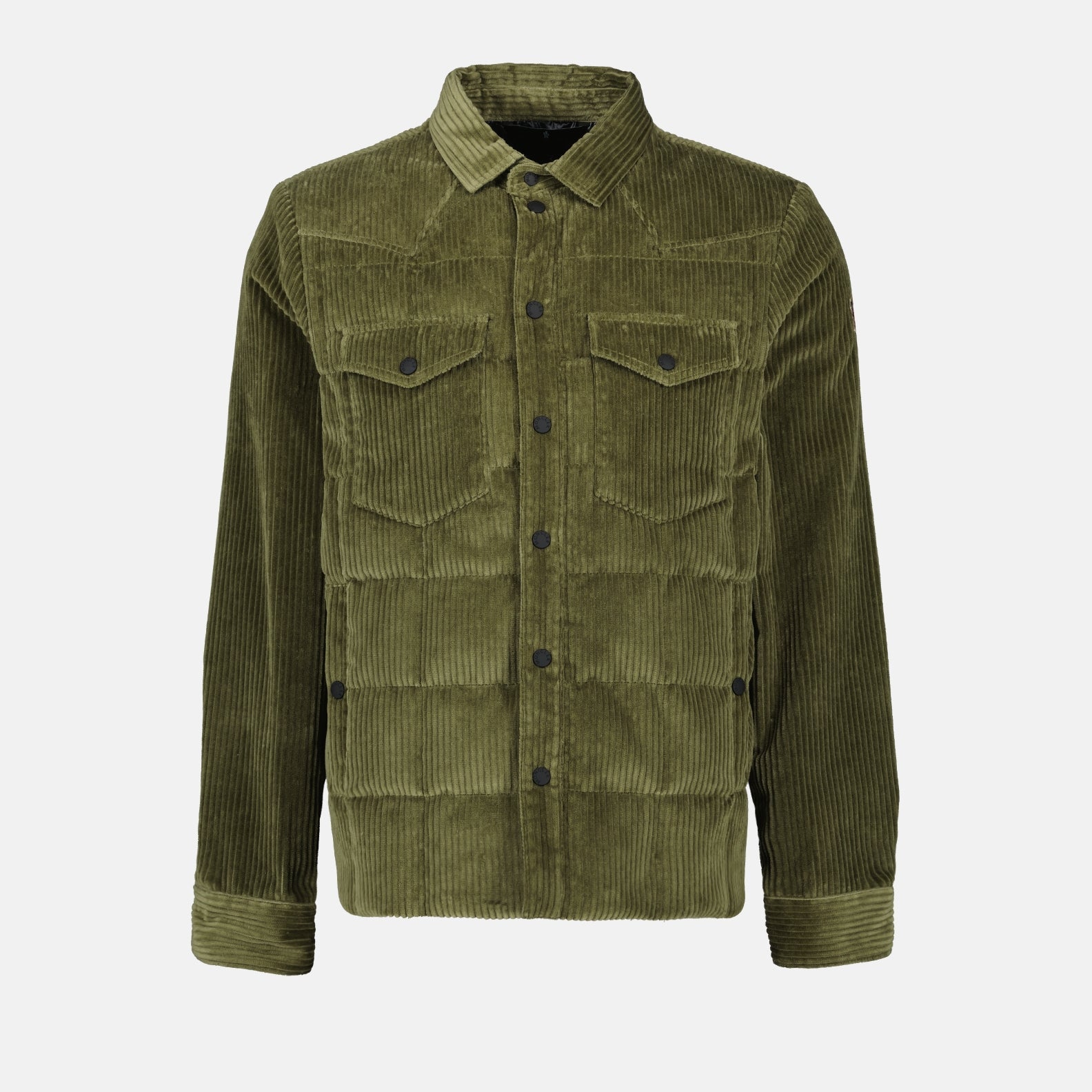 corduroy velvet overshirt, Moncler Grenoble, green overshirt, classic collar overshirt, men's fashion 2024