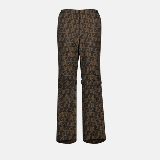 Fendi FF print, brown pants, designer clothing, luxury pants, Autumn-Winter fashion