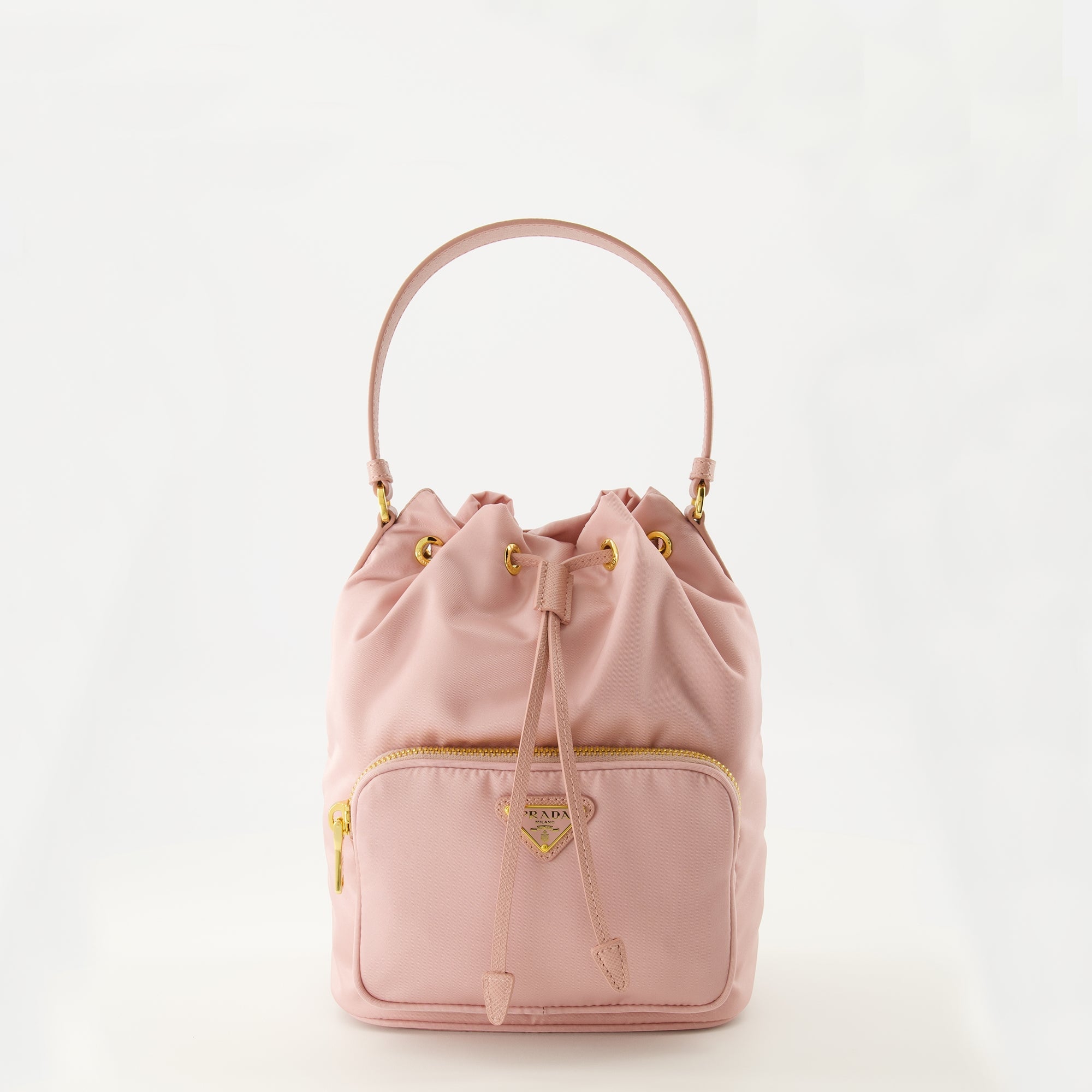 Image of Pink Re-Nylon Bucket Bag by Prada for Women - Season Spring-Summer 2026 - Front View
