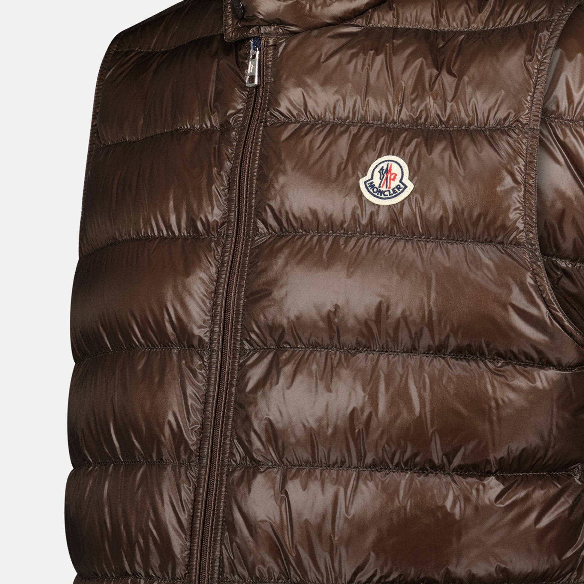 Moncler down vest, brown sleeveless vest, men's fashion, winter collection, luxury outerwear