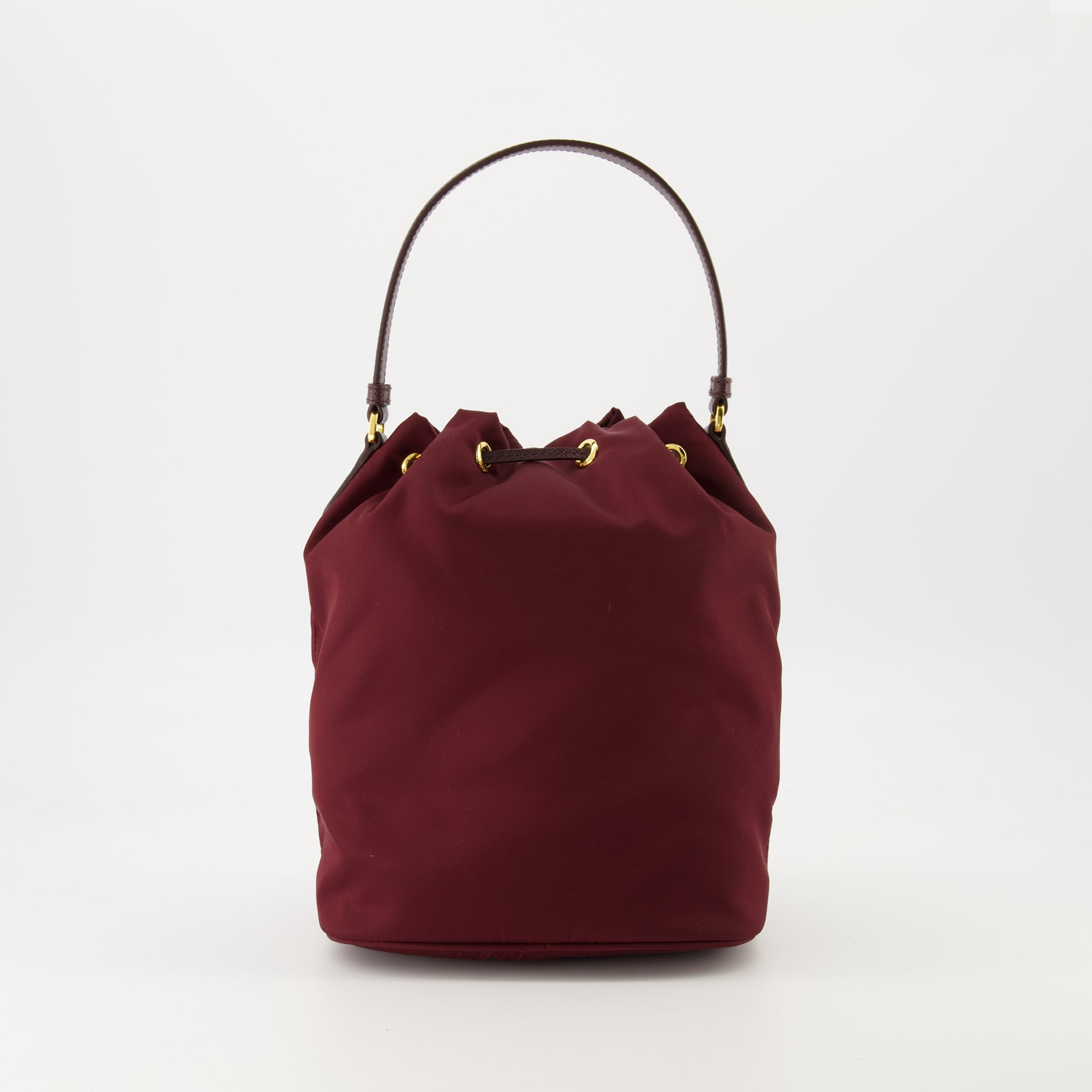 Prada bucket bag, Re-Nylon bag, designer accessories, sustainable fashion, polyamide bag