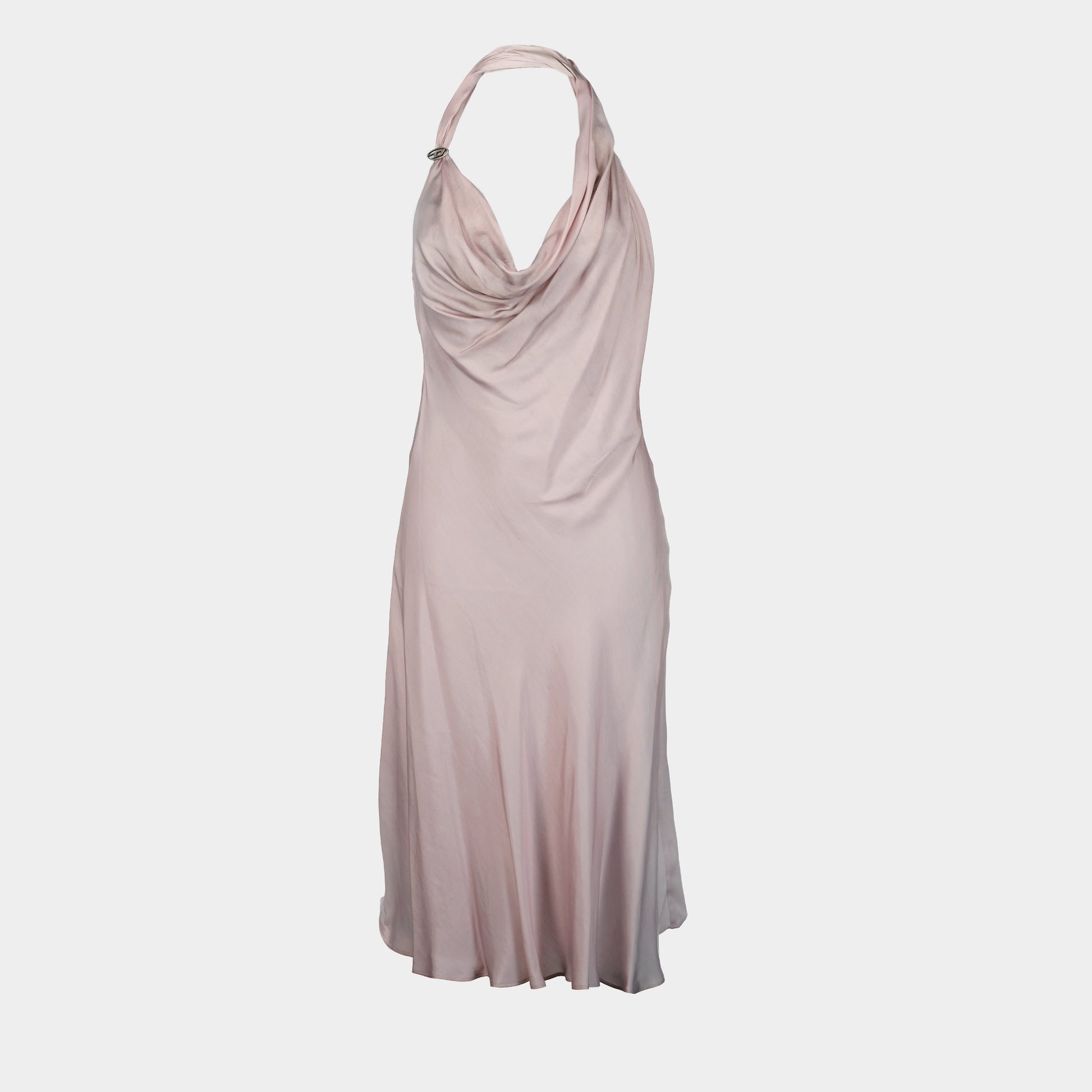 draped midi dress, Diesel dress, pink pale dress, cupro modal dress, V-neck sleeveless dress