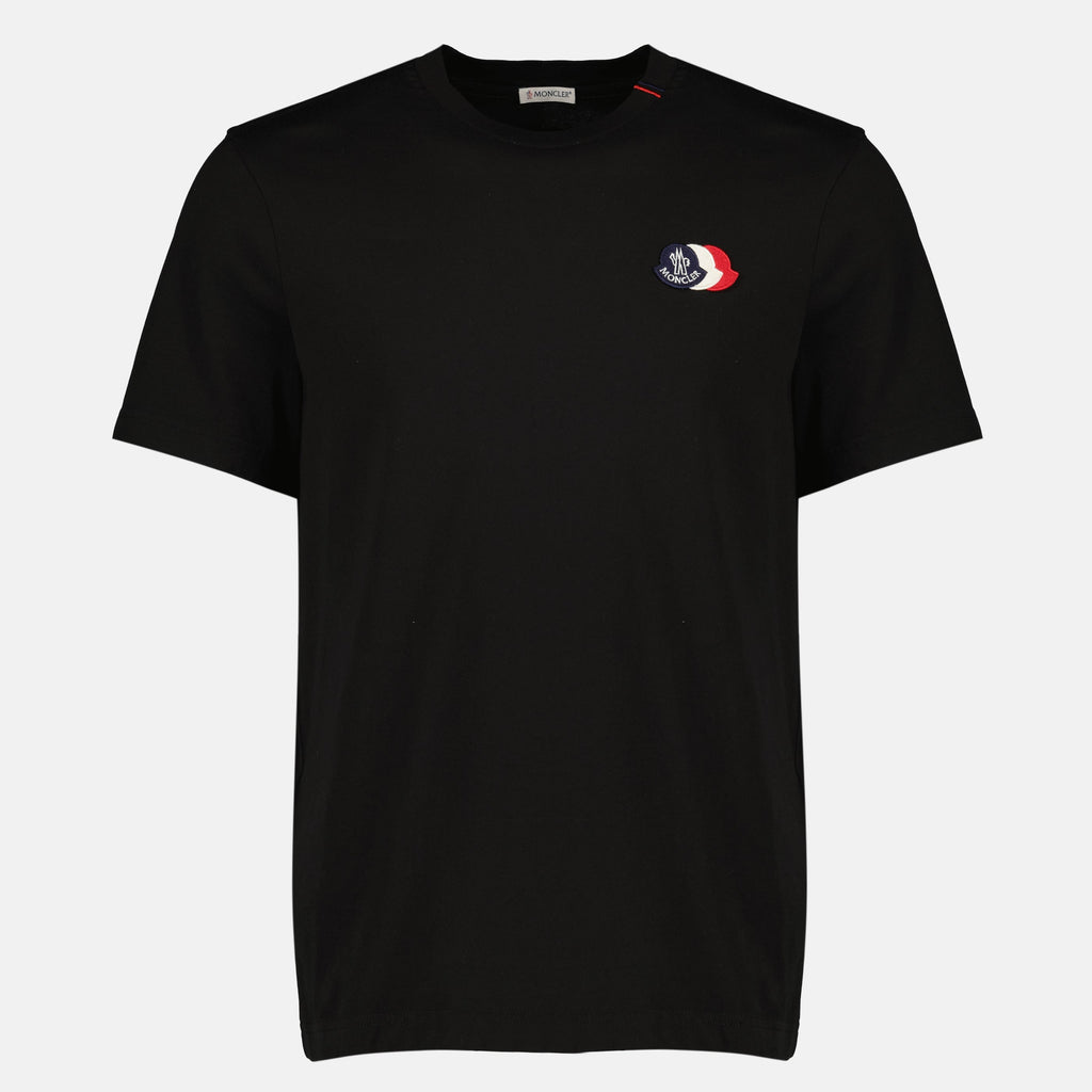 トリカラー ロゴ ブラック コットン Tシャツ