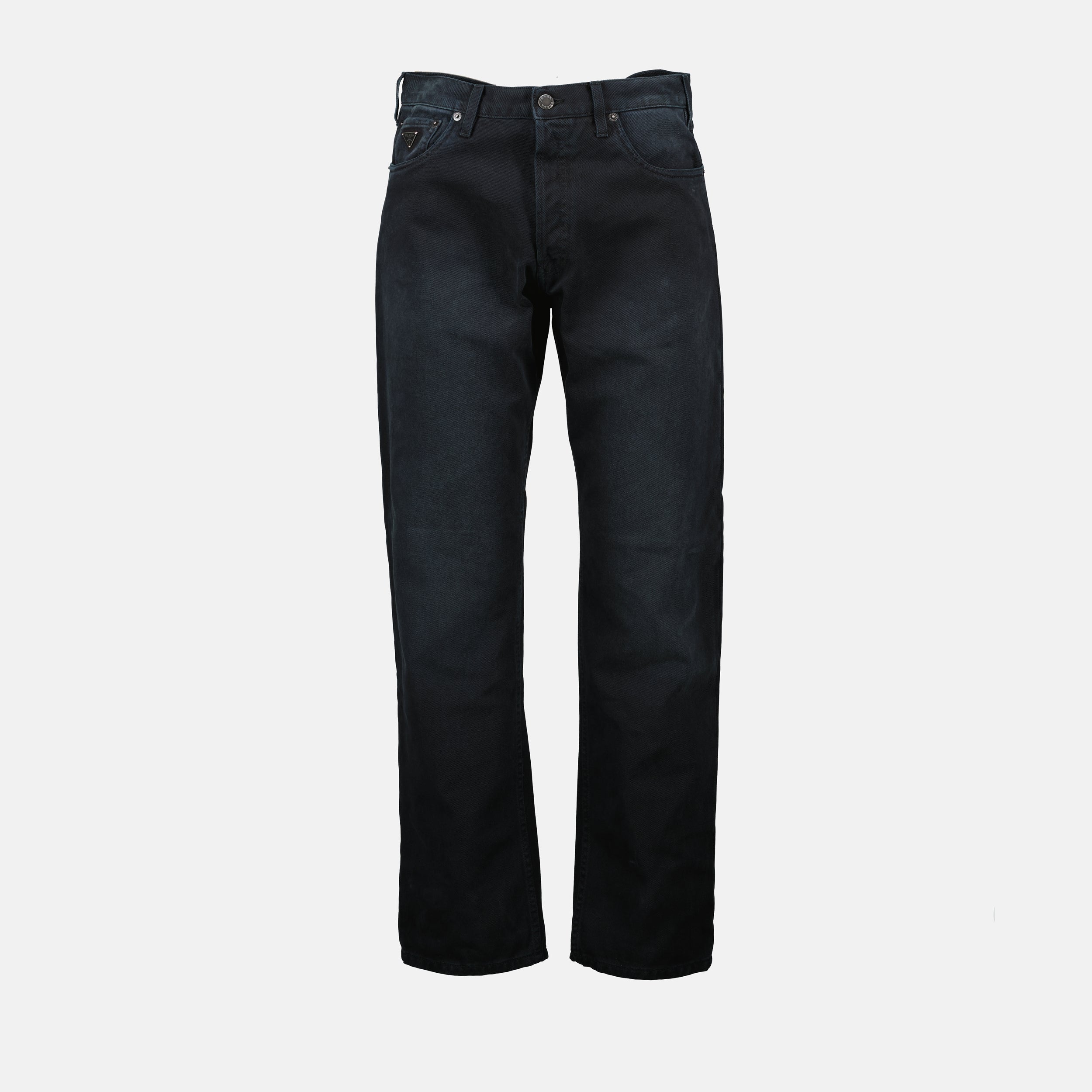 Image of Black Washed Straight Leg Jeans by Prada for Men - Season Spring-Summer 2025 - Front View