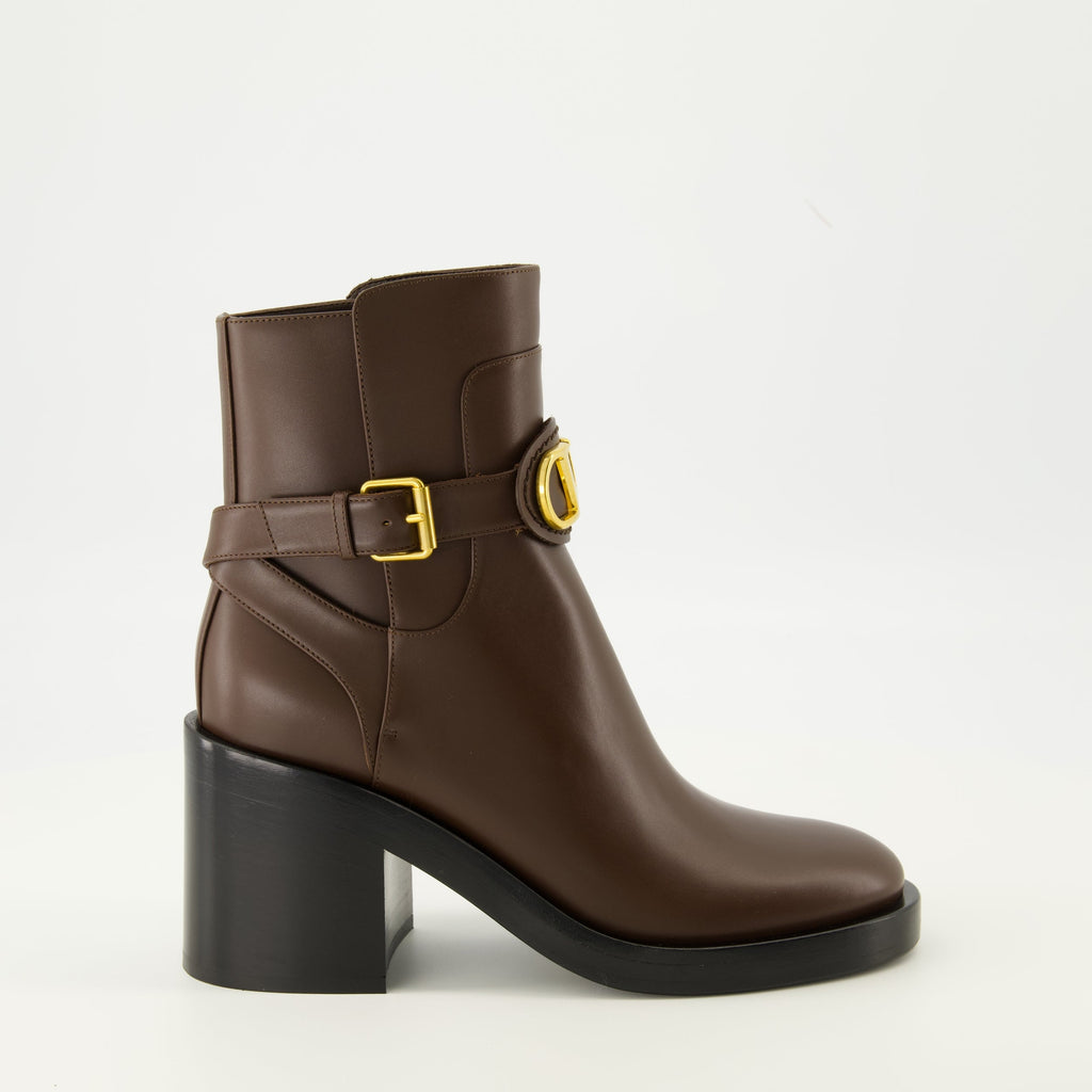 Vlogo booties, Valentino Garavani footwear, brown leather booties, luxury footwear, designer booties