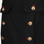 black wool skirt, Versace pencil skirt, gold Medusa buttons, short wool skirt, elegant black skirt