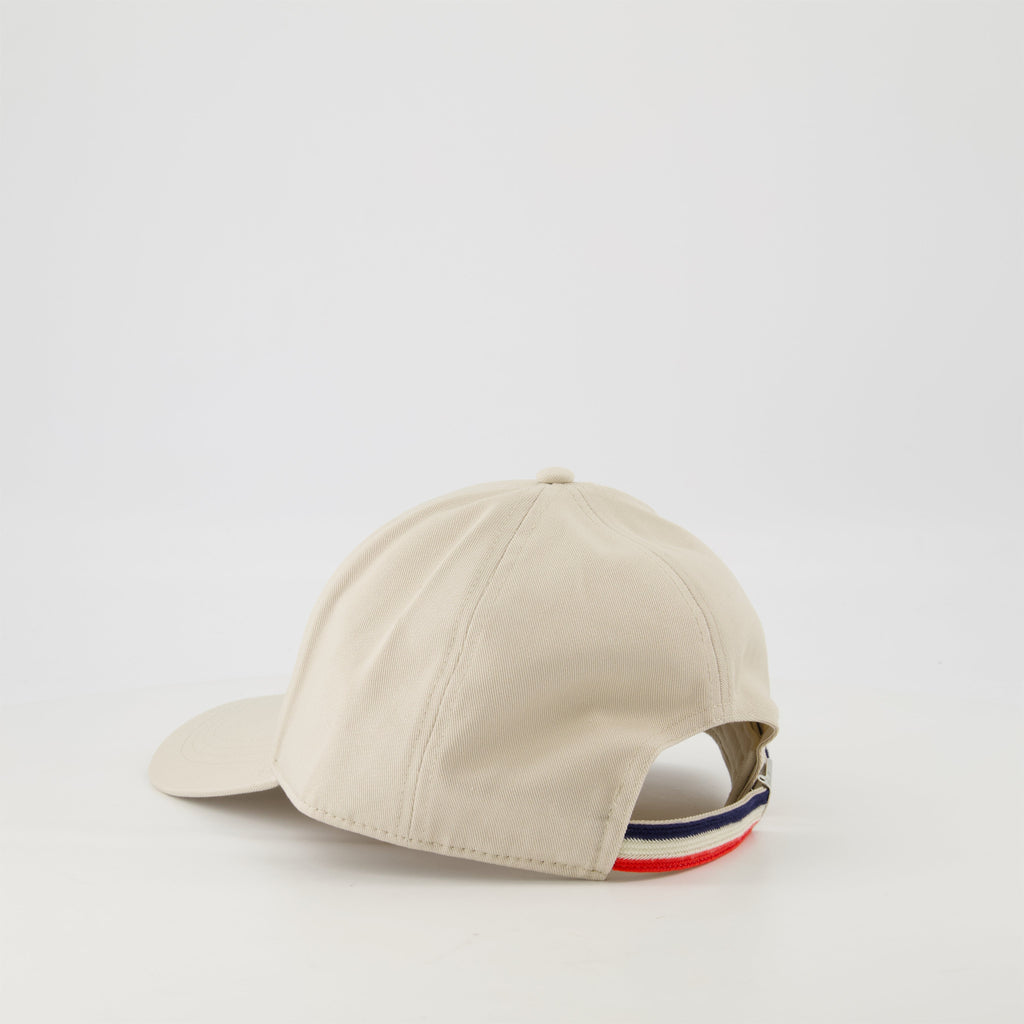 beige leather cap, adjustable logo cap, Moncler cap, cotton gabardine hat, Spring-Summer accessory