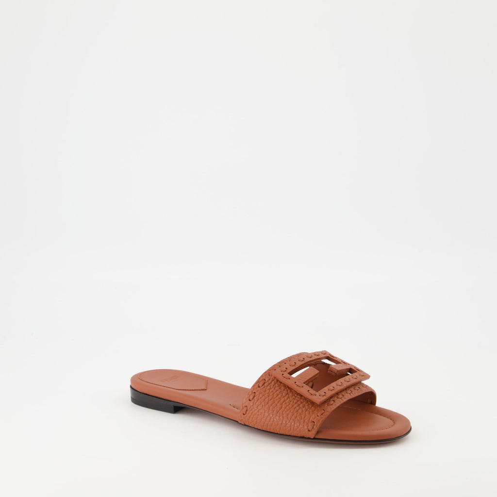 leather sandals, Baguette sandals, FF logo sandals, brown summer footwear, luxury sandals
