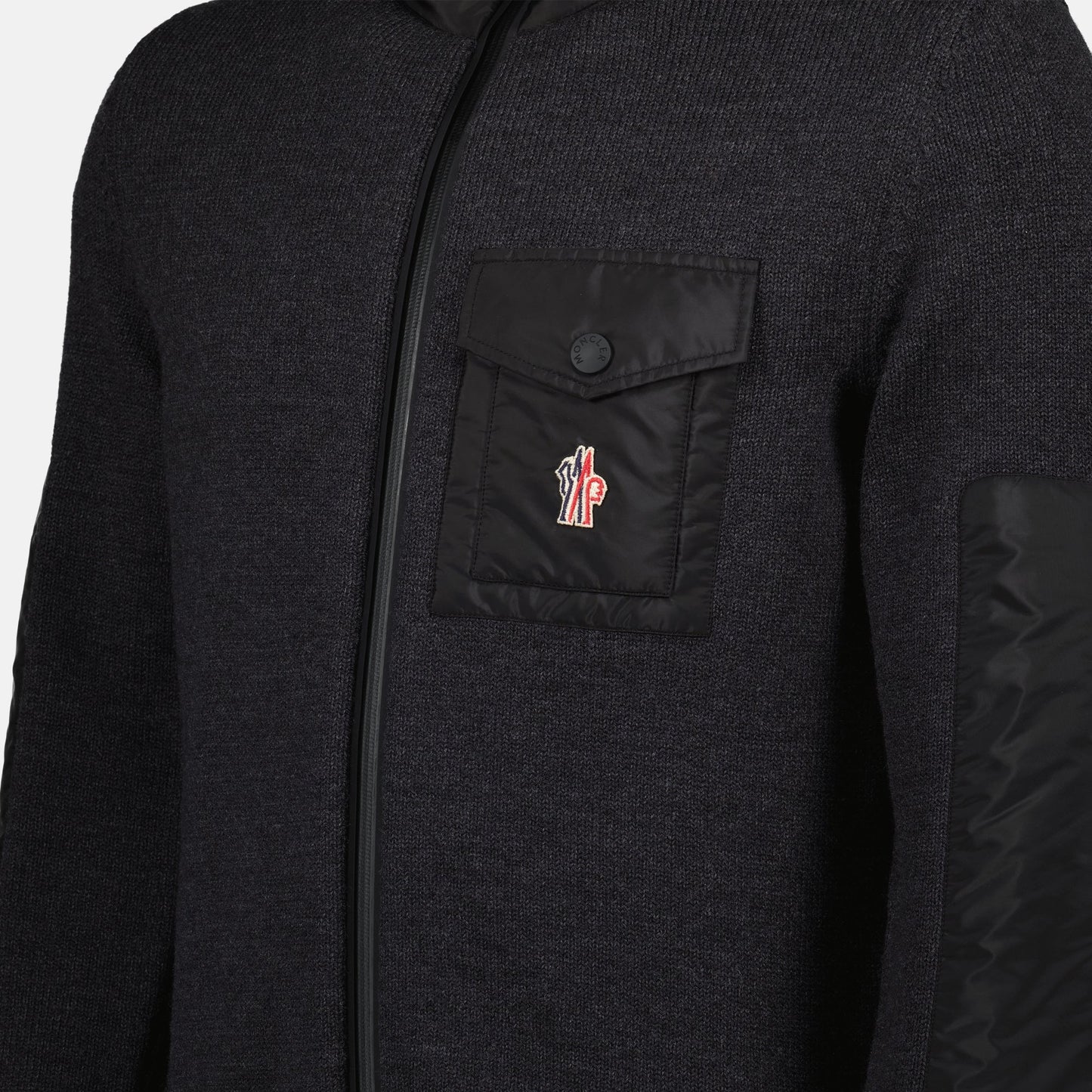 Gray Jacket, Wool Nylon Jacket, Moncler Grenoble Jacket, Zipped Jacket, High Neck Jacket