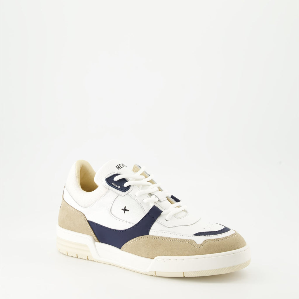 luxury sneakers, white leather sneakers, beige suede sneakers, New Lab Spring-Summer 2024, crantée rubber sole