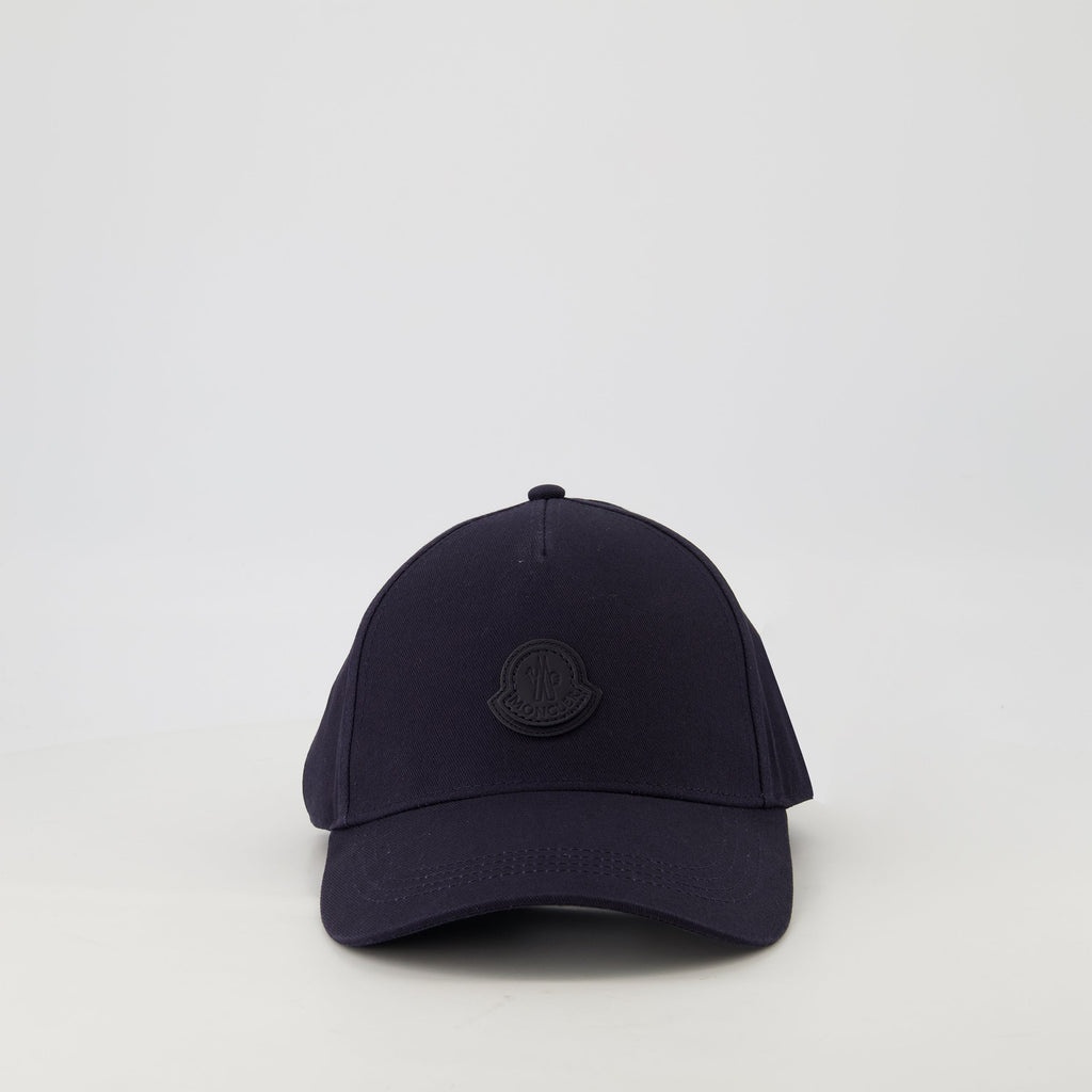 navy cap, Moncler cap, leather logo cap, cotton gabardine cap, adjustable cap