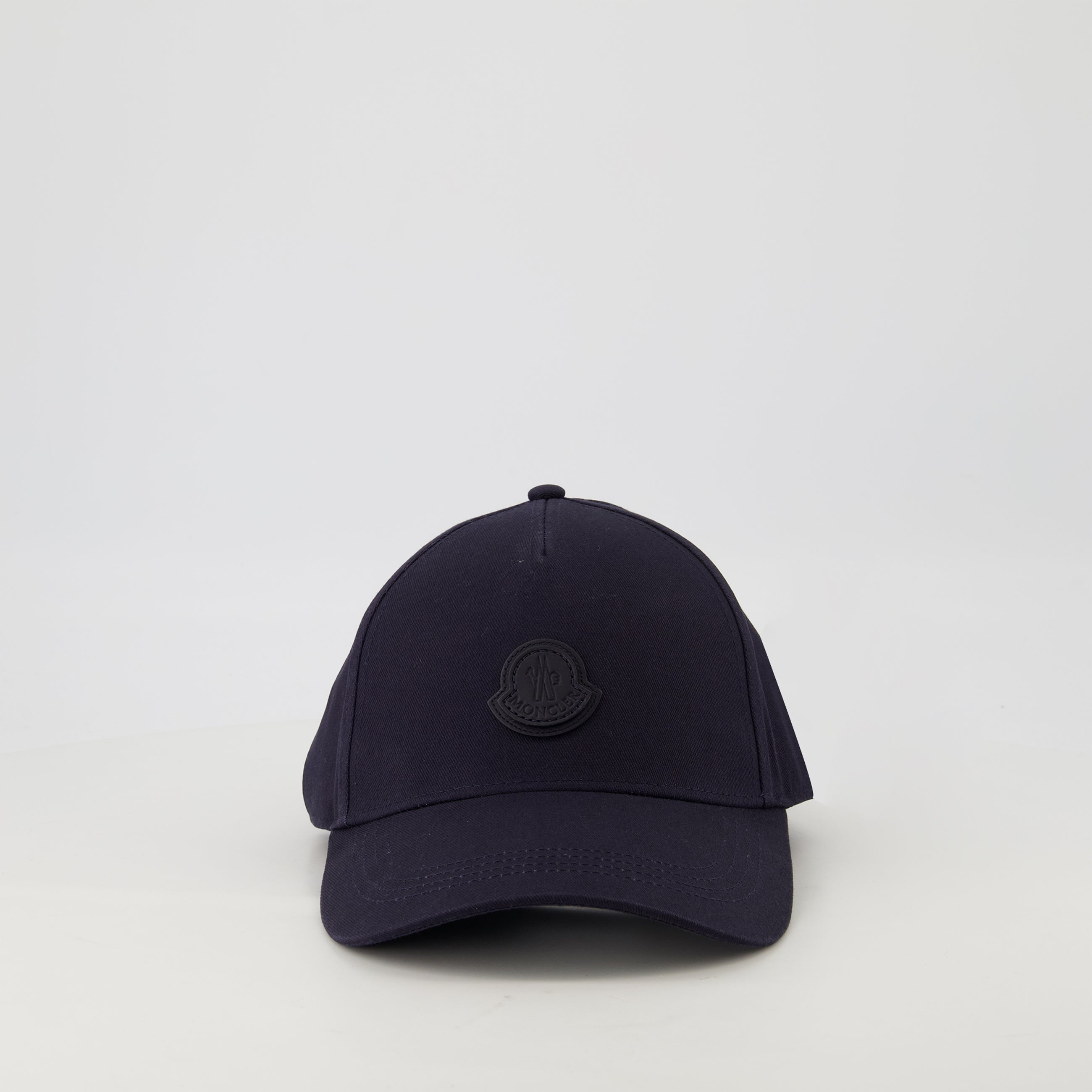 navy cap, Moncler cap, leather logo cap, cotton gabardine cap, adjustable cap