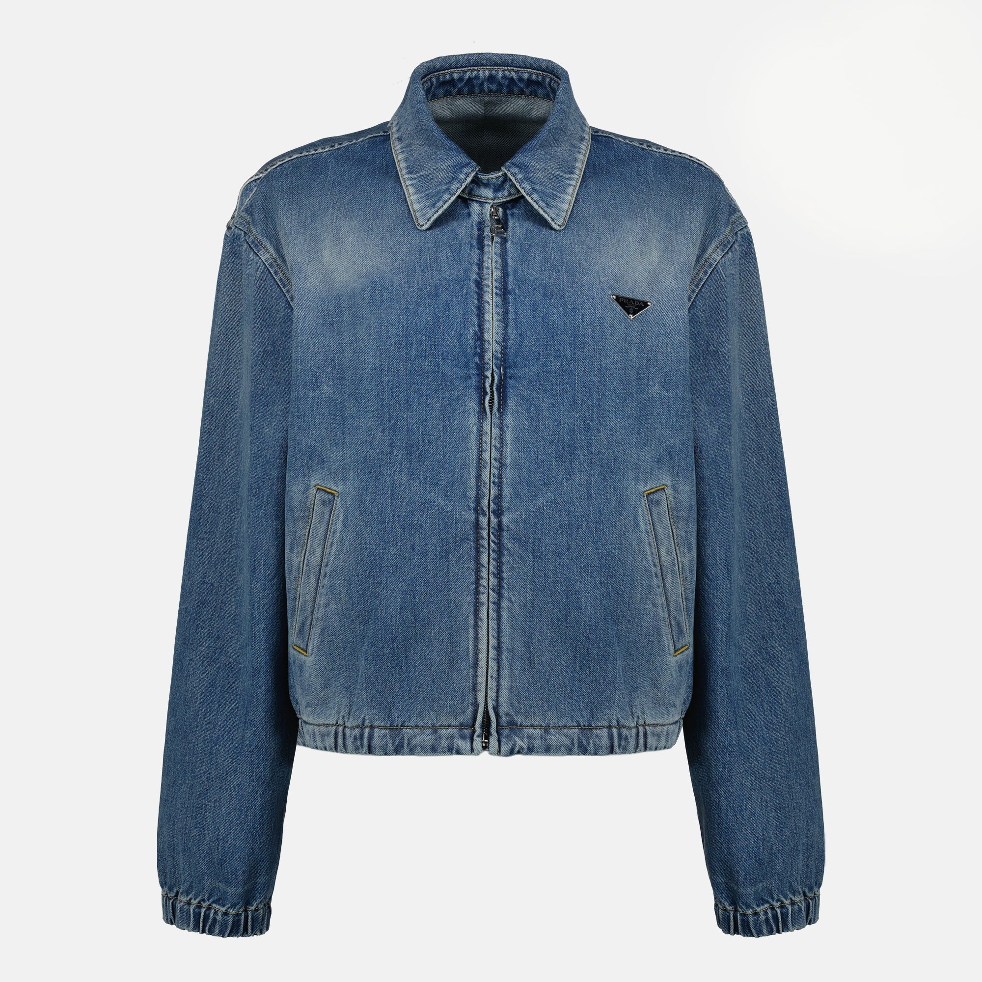 Image of Blue Denim Jacket by Prada for Women - Season Spring-Summer 2026 - Front View