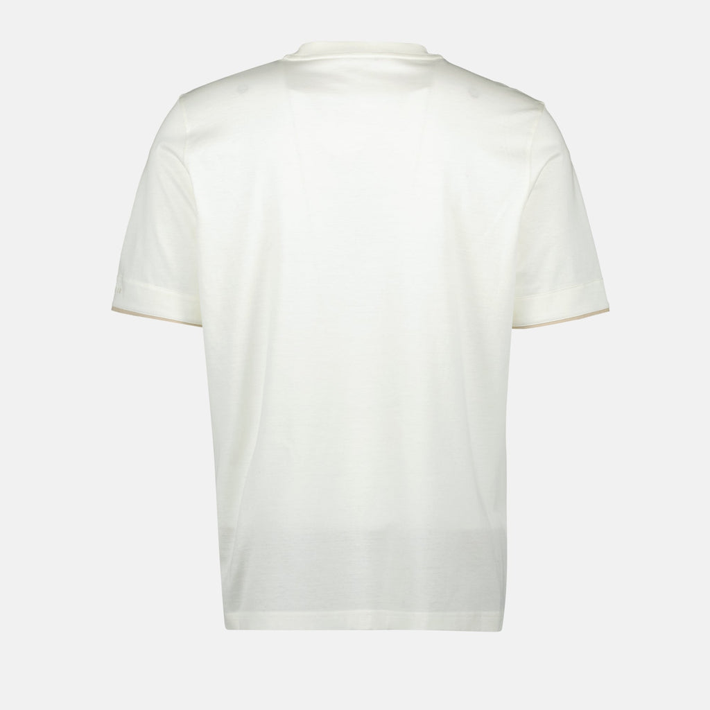 Imagem de T-shirt de algodão branco com detalhes em piqué da Moncler para Homens - Temporada Primavera-Verão 2025 - Vista Traseira