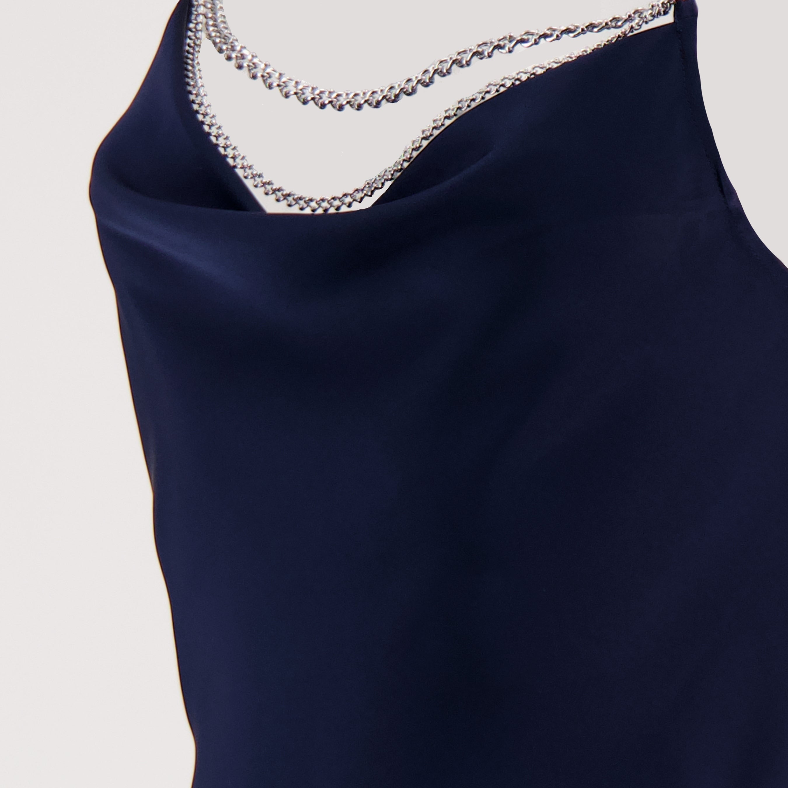 satin long dress, navy blue dress, Rabanne dress, evening dress, women's fashion