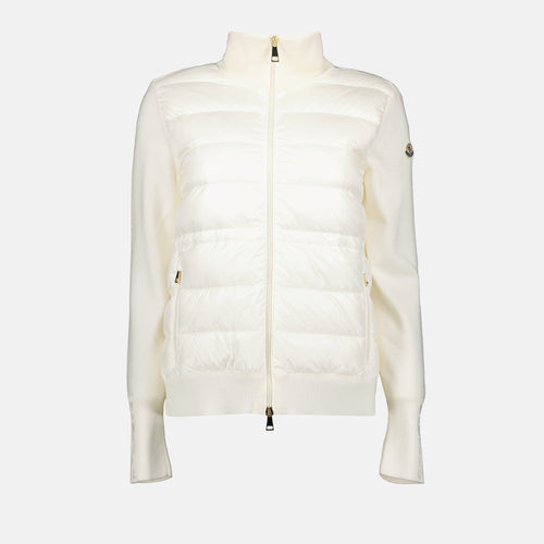 Chaqueta Blanca con Cierre de Cremallera y Logo de Moncler