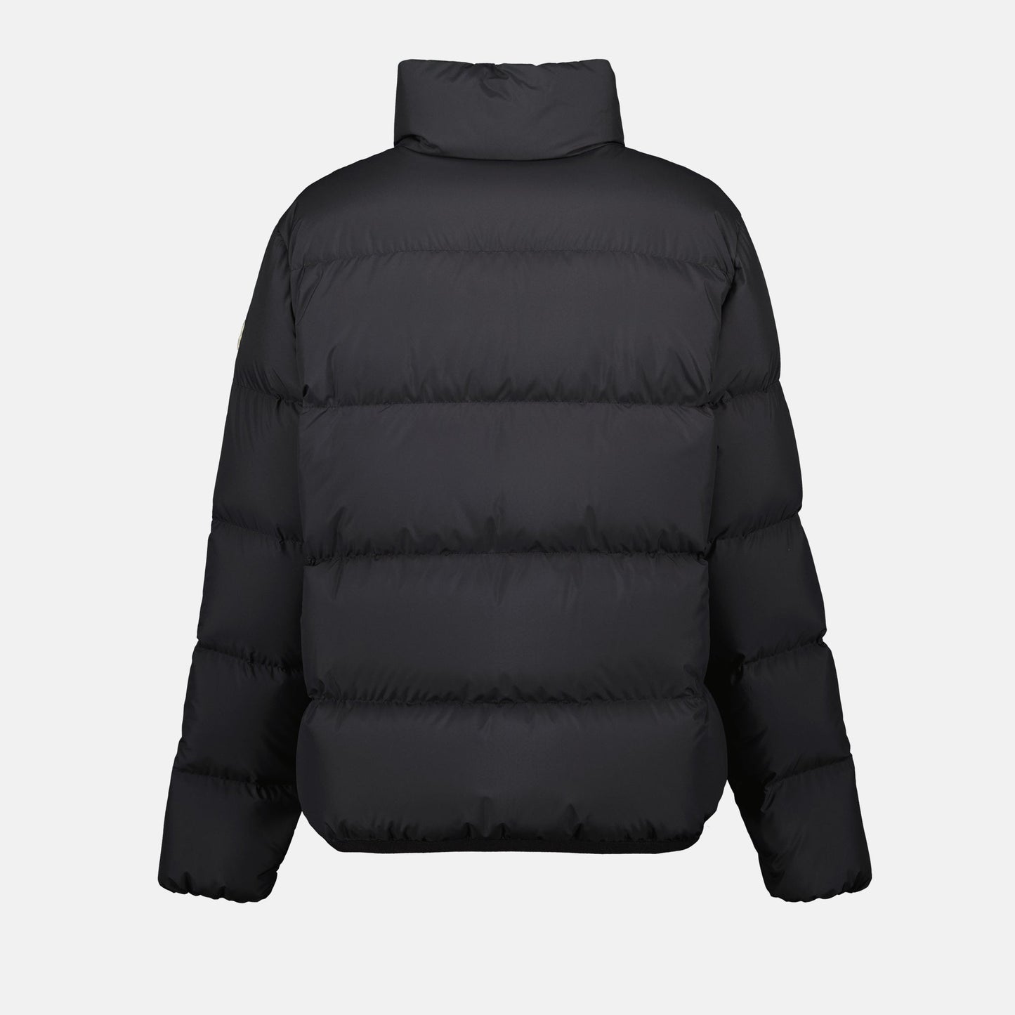 Moncler jacket, black down jacket, high collar jacket, zippered pockets, autumn-winter collection