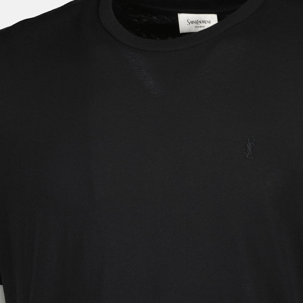 Saint Laurent T-shirt, Cassandre logo, black cotton t-shirt, short sleeve shirt, men's casual wear