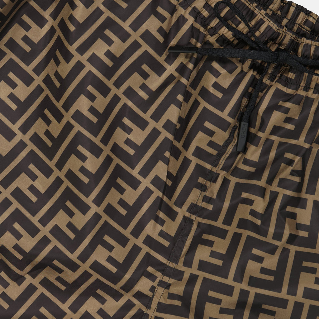 Fendi swim shorts, FF print, men's swimwear, summer apparel, nylon swim trunks