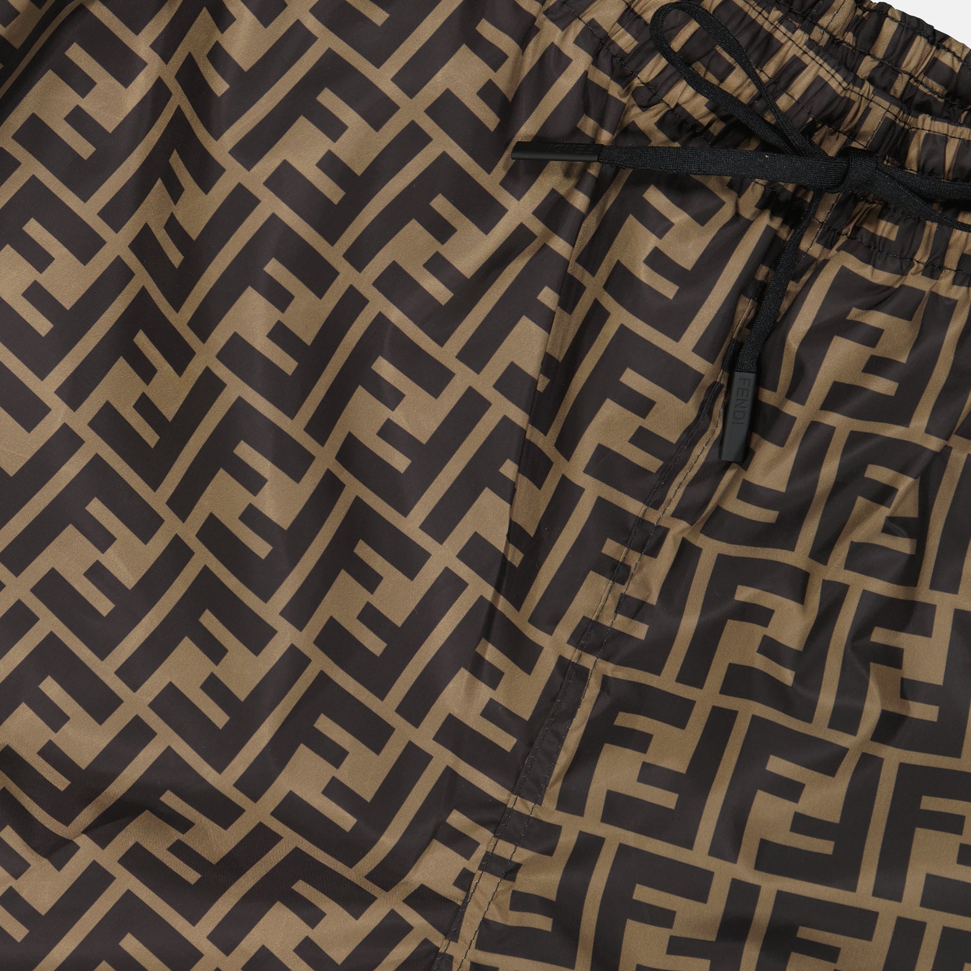 Fendi swim shorts, FF print, men's swimwear, summer apparel, nylon swim trunks