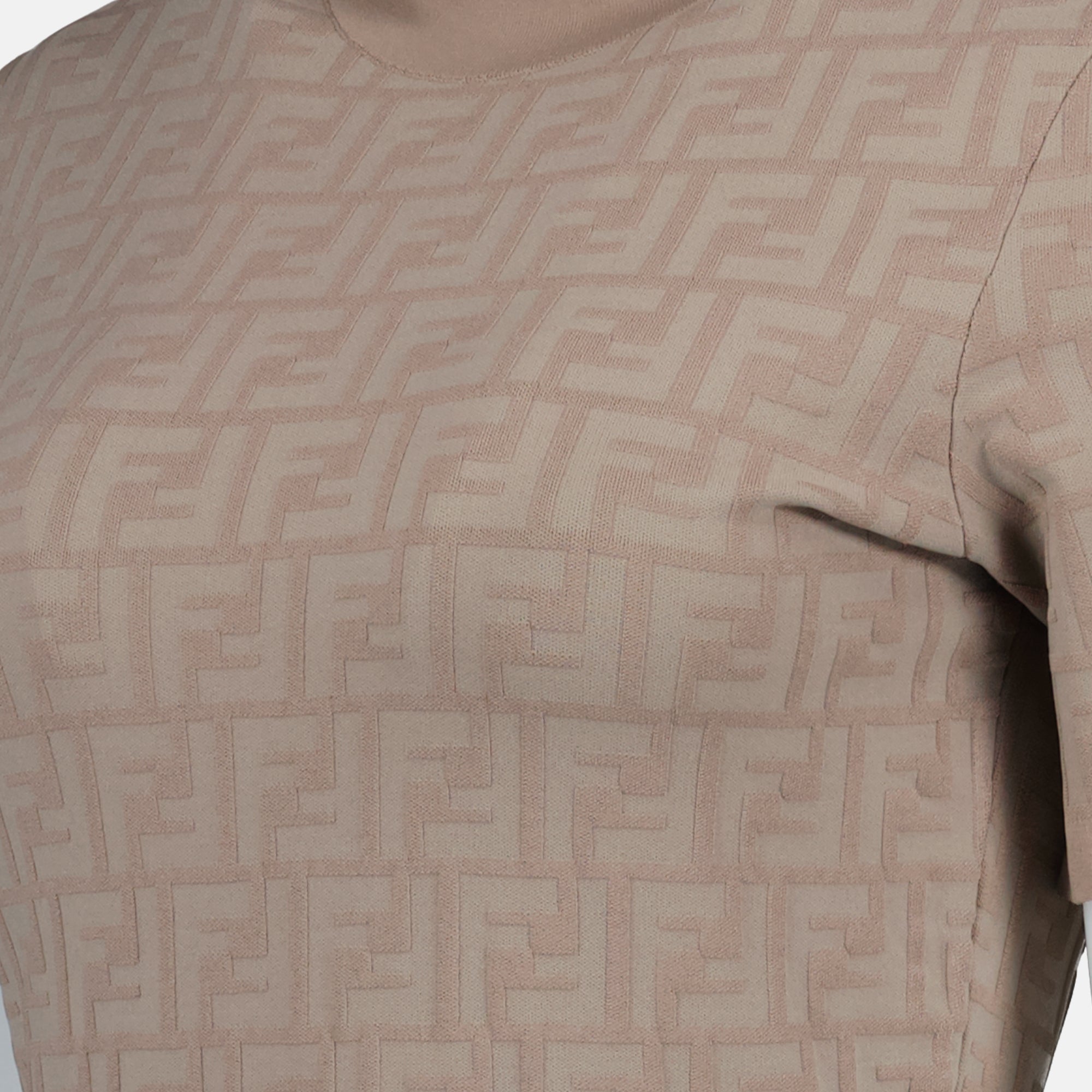 Beige Viscose High Collar Dress - Fendi - Women