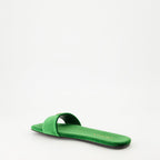 Image of Green Velvet Flat Sandals by Prada for Women - Season Autumn-Winter 2024 - Back Right Three-Quarter View