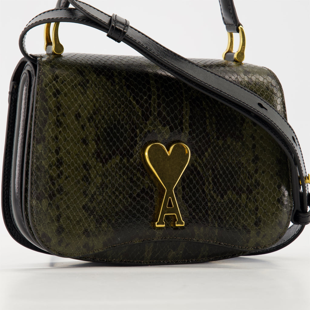 green leather bag, embossed leather bag, unisex handbag, AMI Paris accessories, Spring-Summer collection