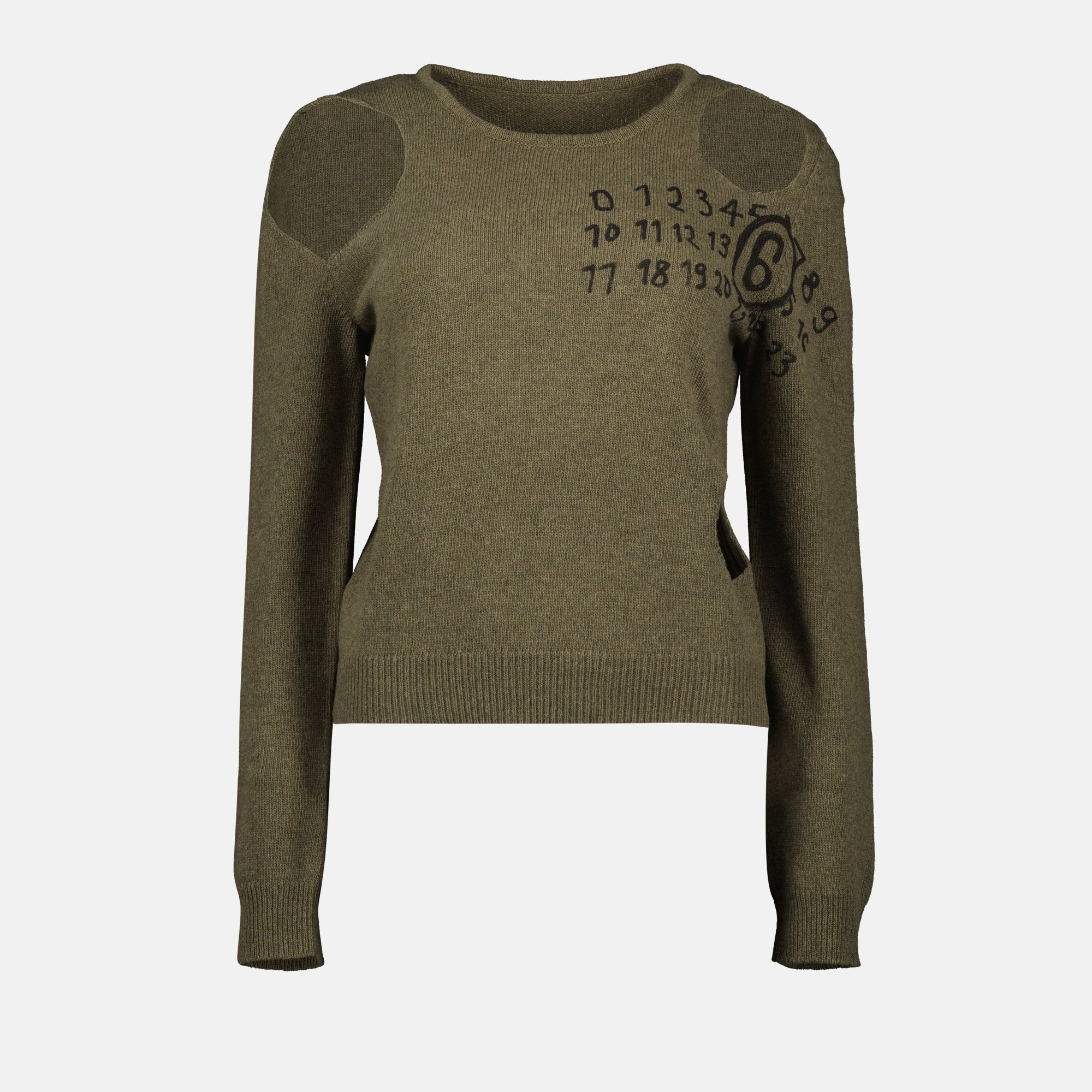 Tricot de Lã Khaki com Recortes