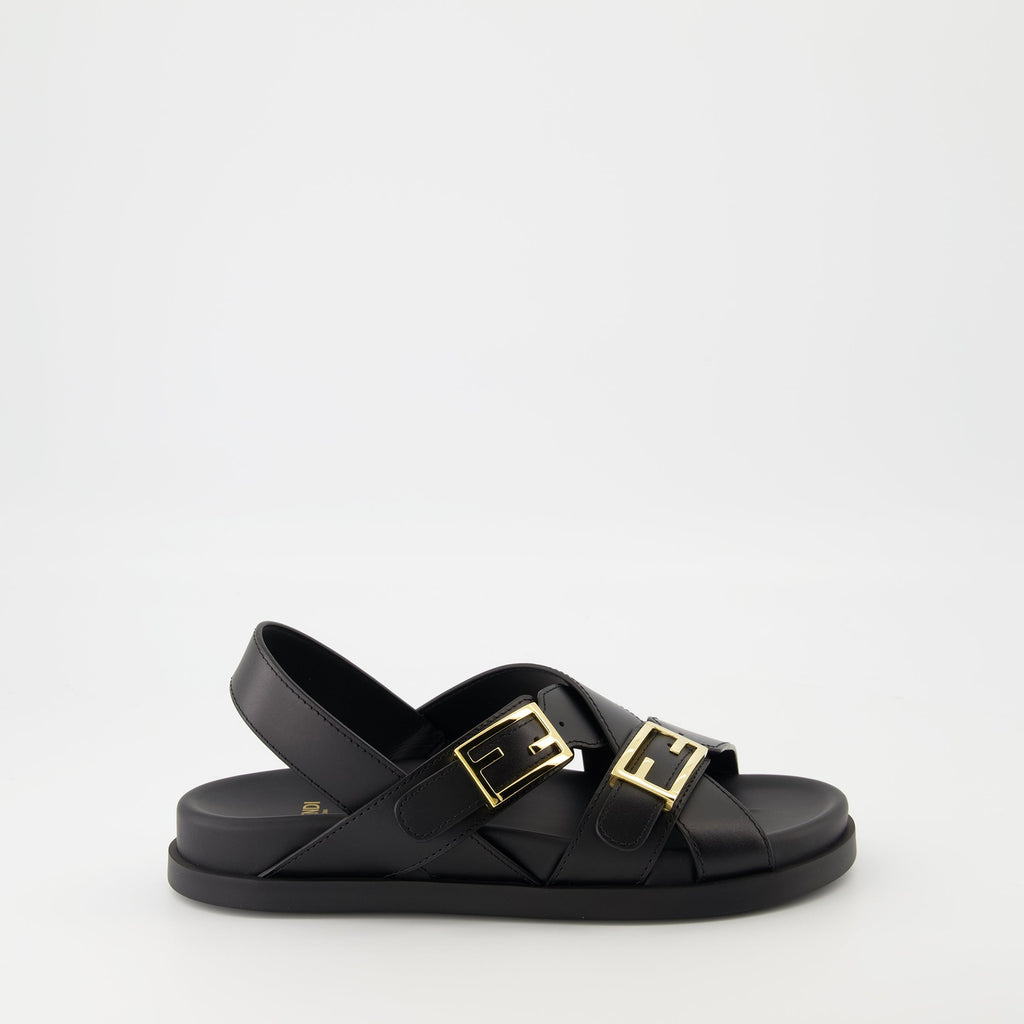 Fendi sandals, Fendi footwear, black sandals, adjustable straps, luxury sandals
