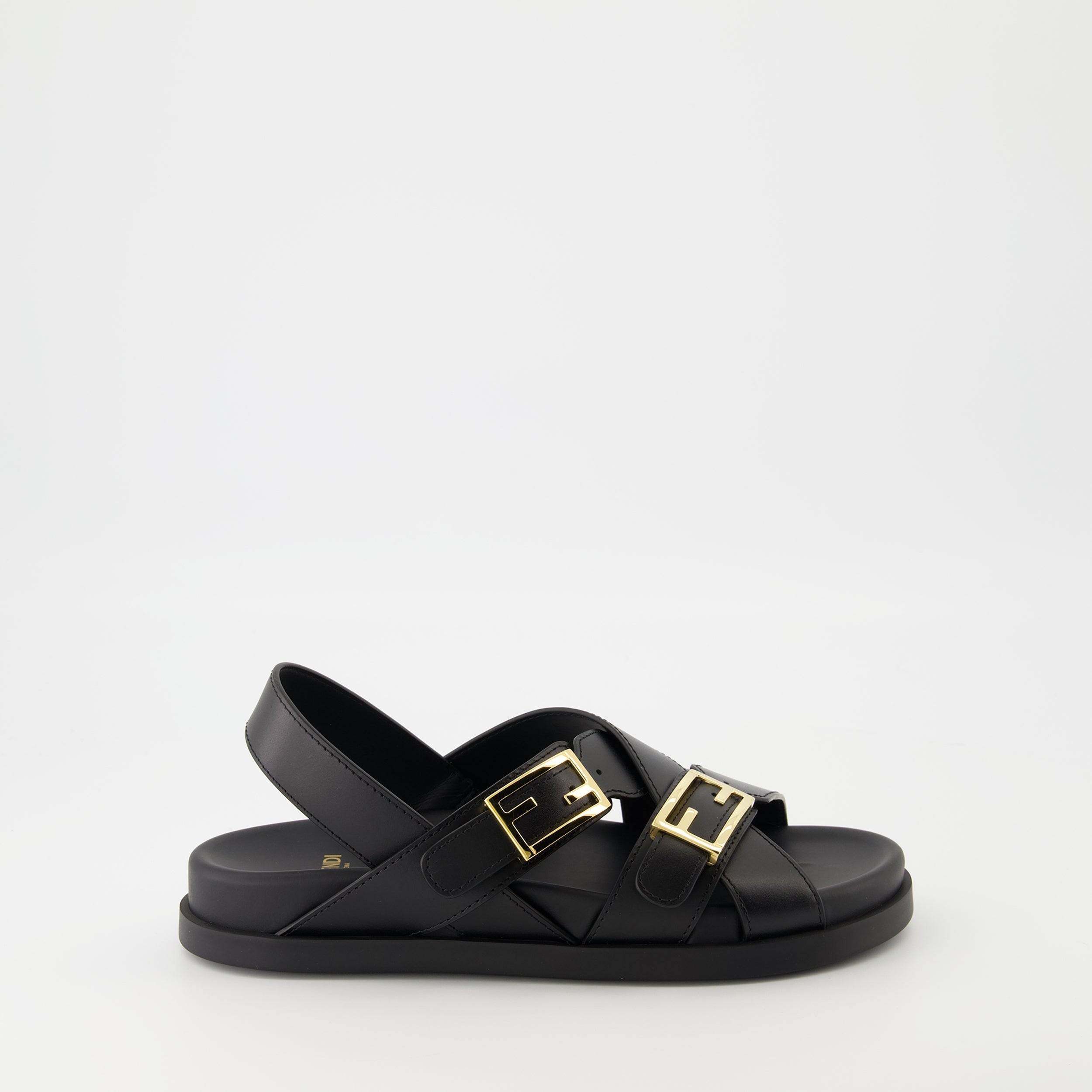 Fendi sandals, Fendi footwear, black sandals, adjustable straps, luxury sandals