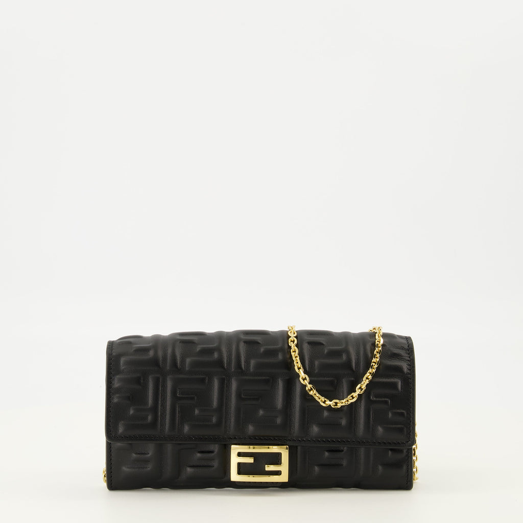 Fendi wallet, chain wallet, embossed leather wallet, designer accessories, elegant wallet