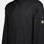 windbreaker, black jacket, Moncler jacket, adjustable hood, nylon jacket