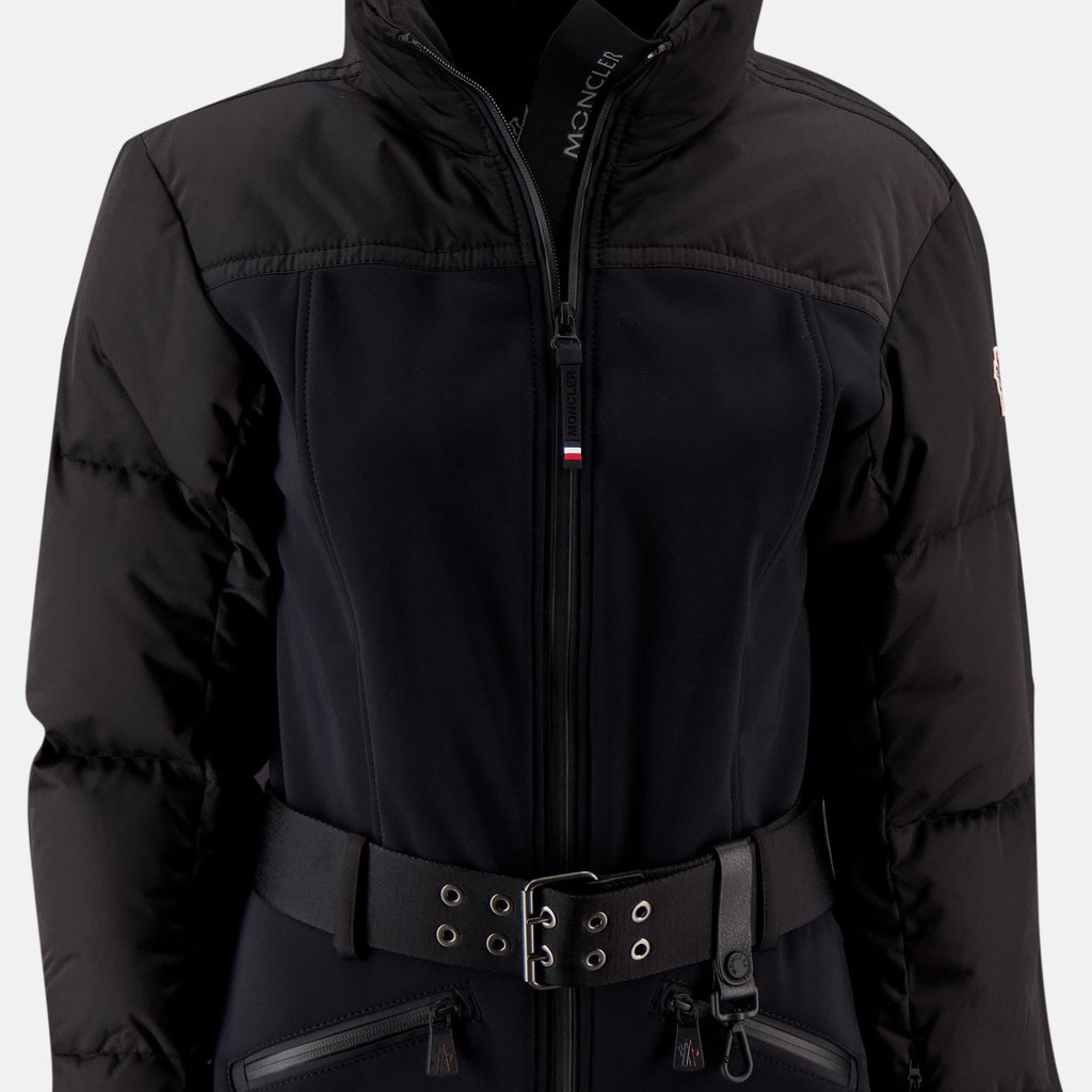 Moncler Grenoble ski suit, black ski suit, waterproof ski wear, women's ski outfit, luxury winter apparel