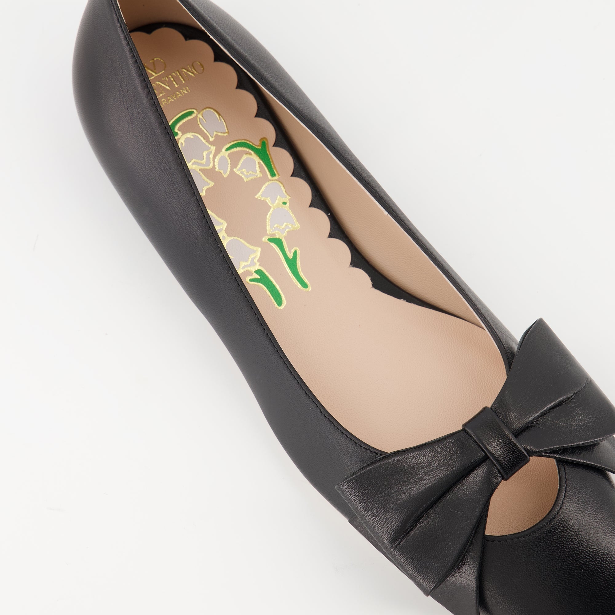 Valentino ballerinas, Bowow design, black goatskin flats, VLogo Signature, luxury footwear