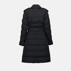 mid-length black jacket, nylon quilted jacket, Burberry Autumn-Winter 2024, polyester wool blend, long sleeve jacket