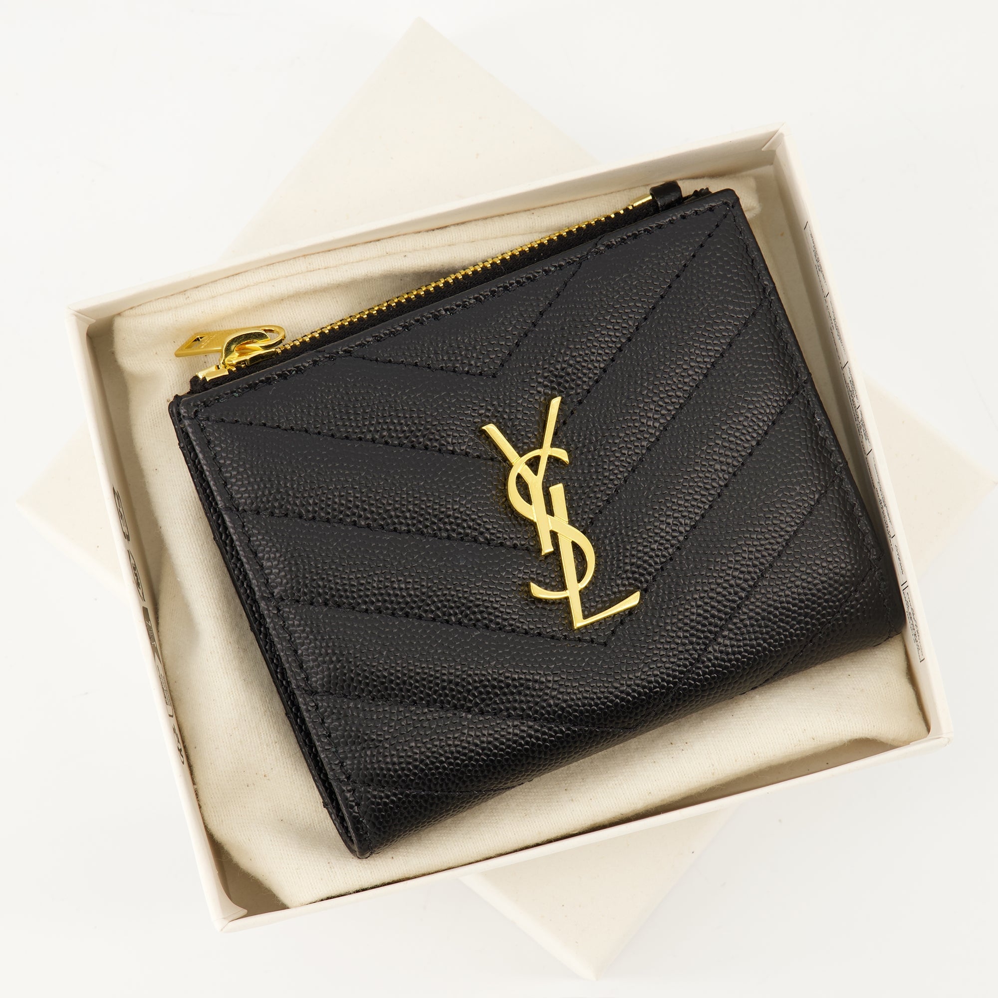 Saint Laurent wallet, grain leather wallet, Cassandre Noir Wallet, luxury accessories, designer wallets