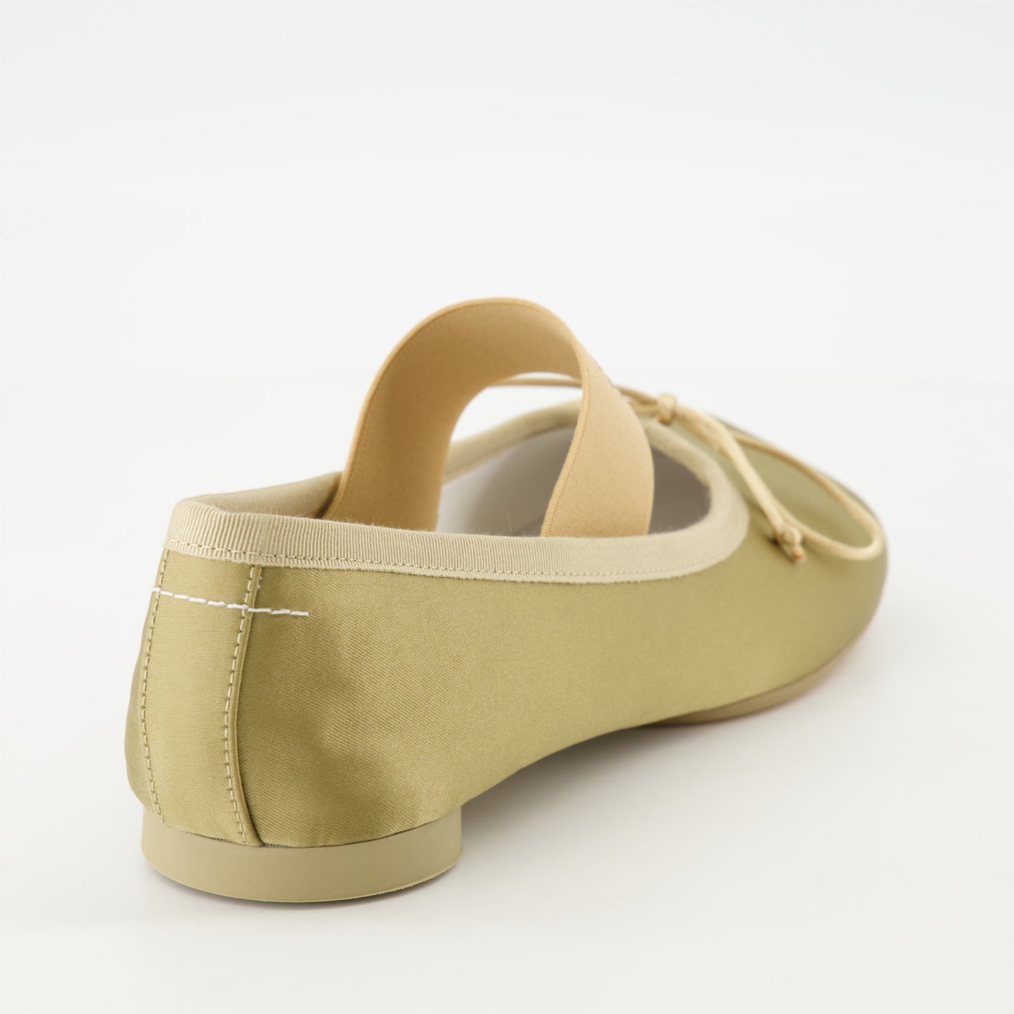 khaki ballerines, satin shoes, MM6 design, anatomical shape, comfortable flats