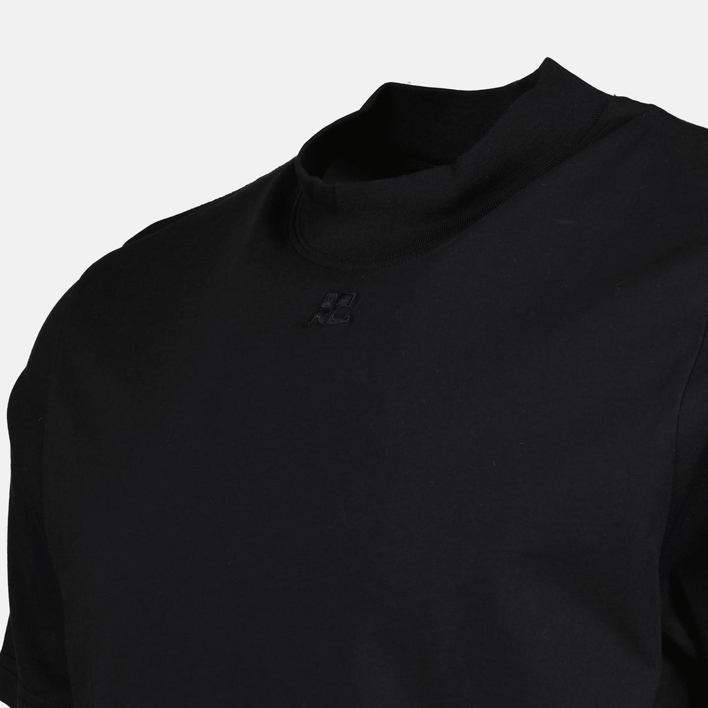 Imagen de una camiseta negra de algodón con cuello redondo de Courreges para hombres - Temporada Otoño-Invierno 2024 - Detalle 5