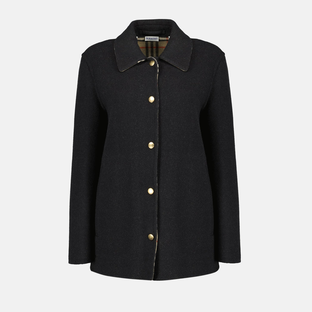 Burberry gray wool jacket, Autumn-Winter jacket, classic collar jacket, high-quality wool outerwear, Burberry Check design