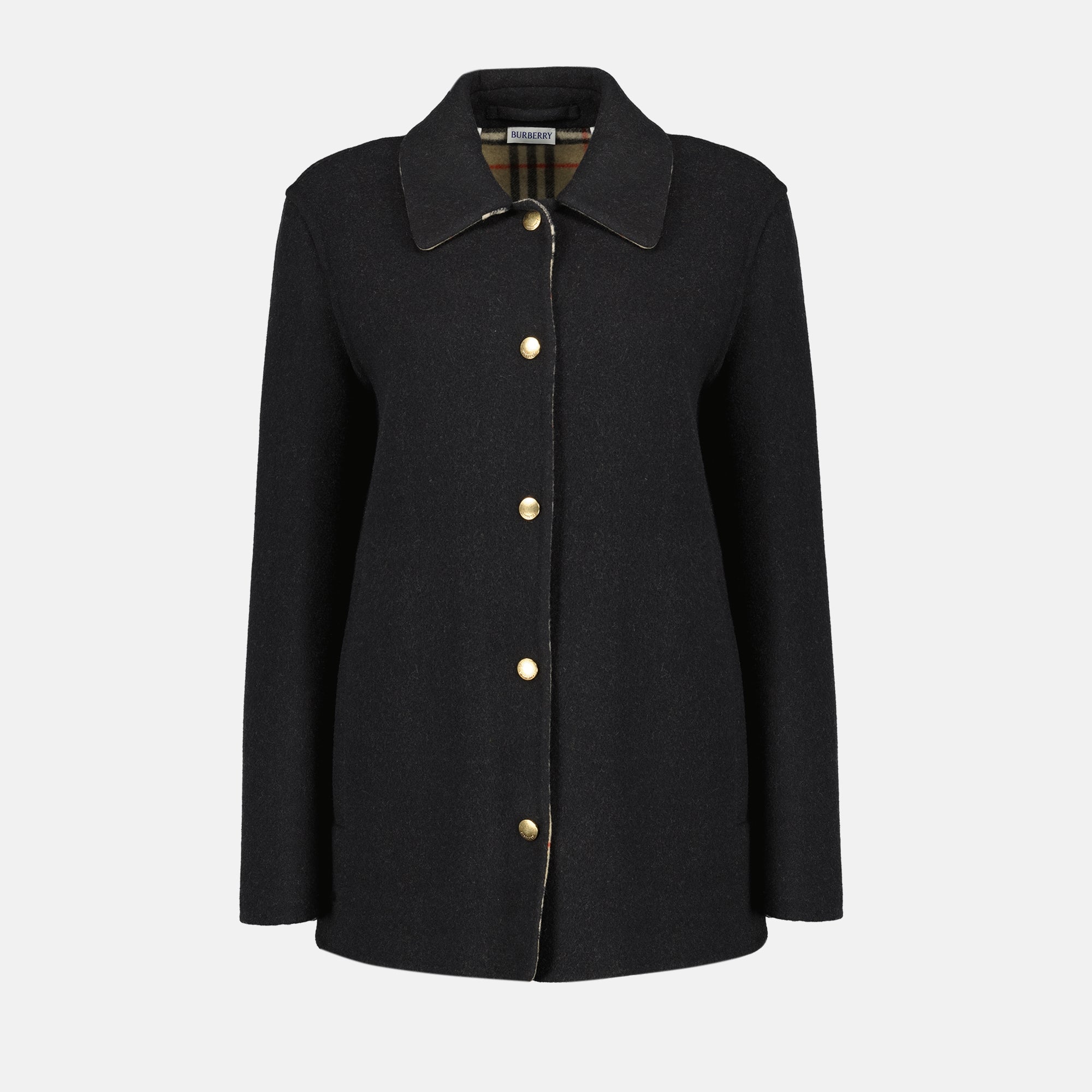 Burberry gray wool jacket, Autumn-Winter jacket, classic collar jacket, high-quality wool outerwear, Burberry Check design