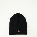 Image of Wool Black Beanie by Moncler Grenoble for Men - Season Autumn-Winter 2025 - Front View