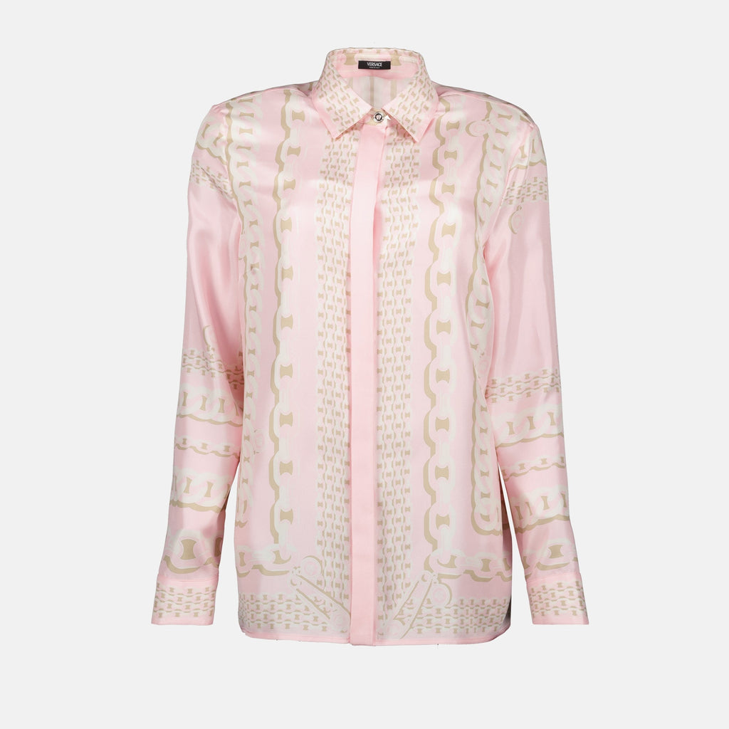 silk shirt, Versace, pink shirt, Chain print, women's fashion