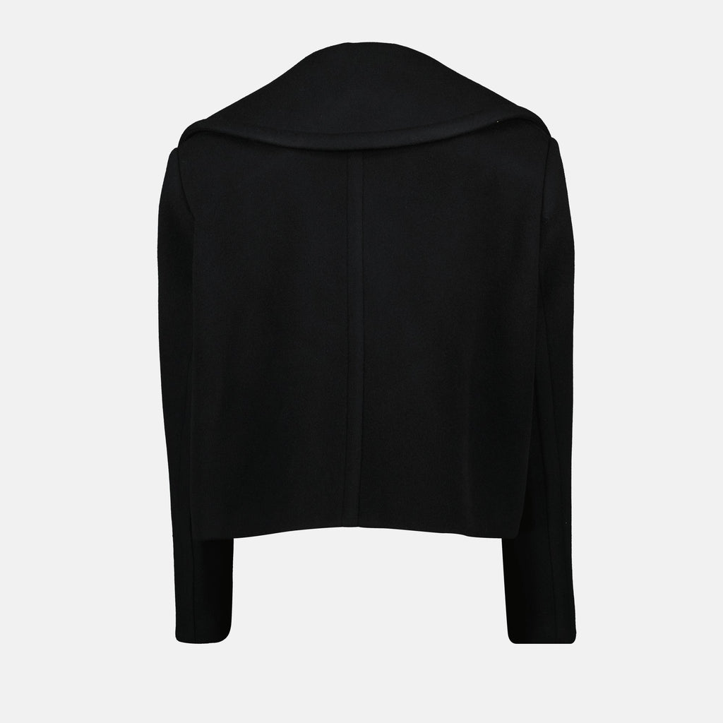 Patou jacket, black wool coat, Autumn-Winter collection, JP monogram buttons, peaked lapel jacket