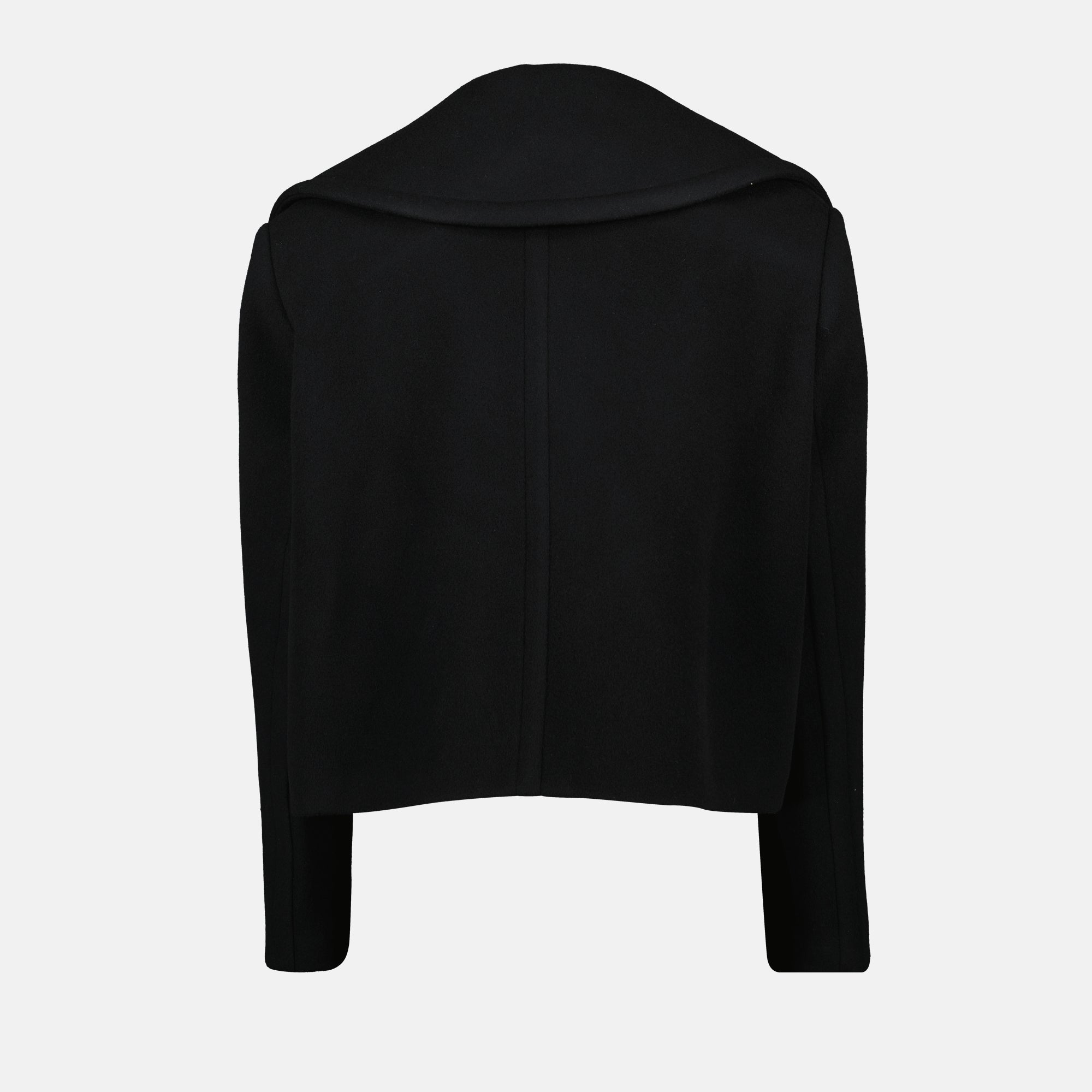 Patou jacket, black wool coat, Autumn-Winter collection, JP monogram buttons, peaked lapel jacket