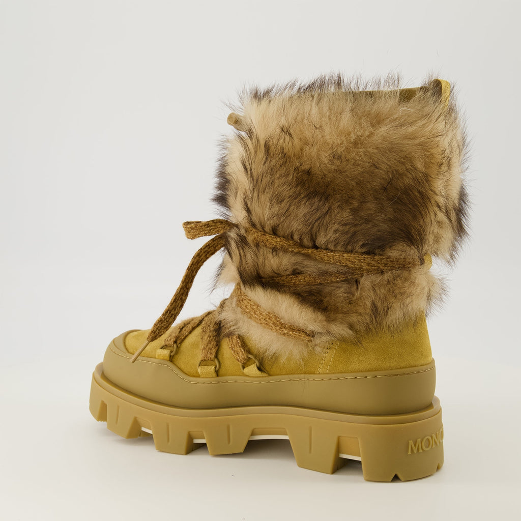 Moncler boots, shearling footwear, brown suede boots, winter shoes, women's boots