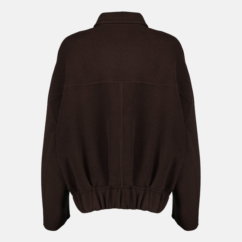 Khaite Odin Jacket, brown wool jacket, puff sleeve outerwear, relaxed fit jacket, autumn-winter fashion