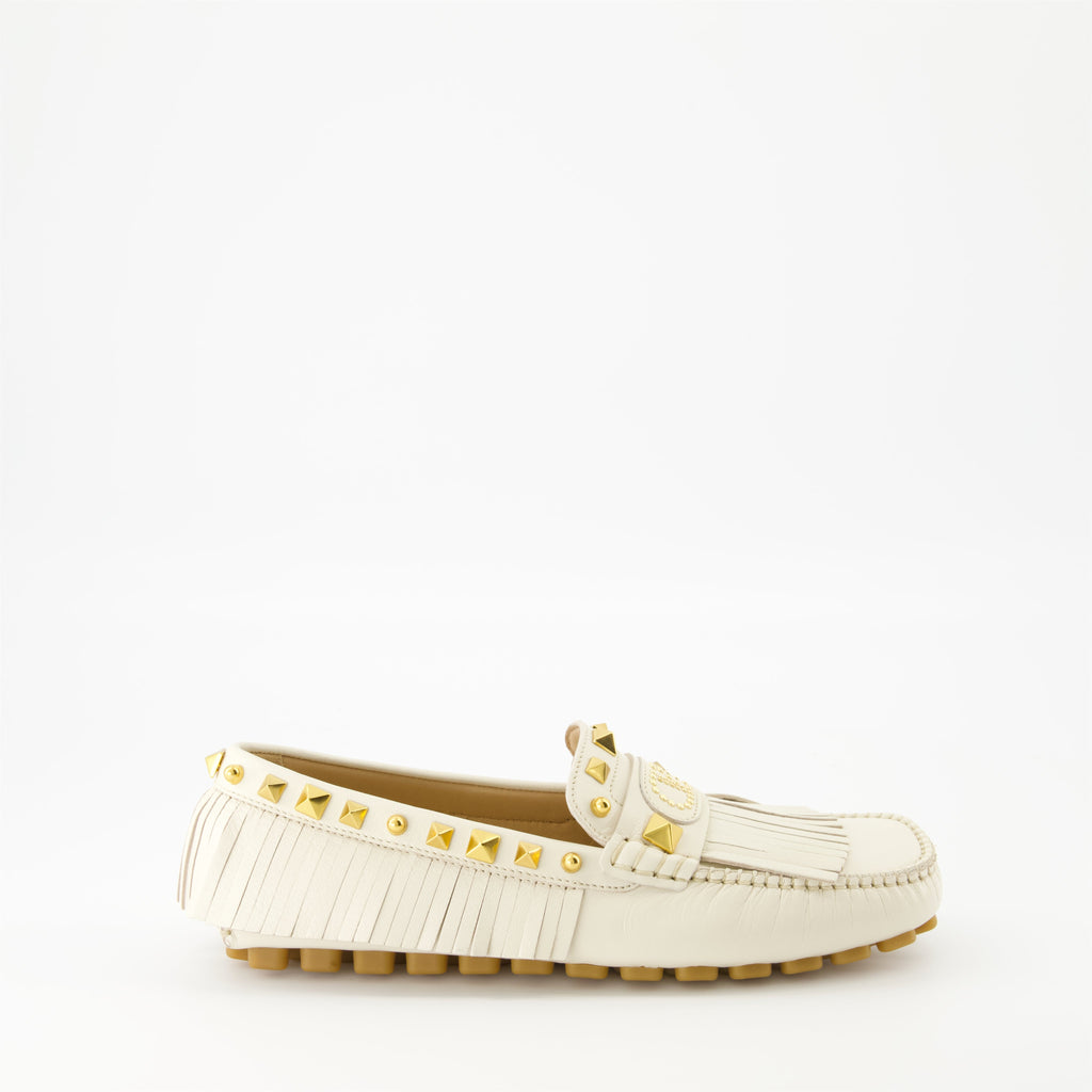 moccasins, Valentino, white leather shoes, designer footwear, VLogo Signature